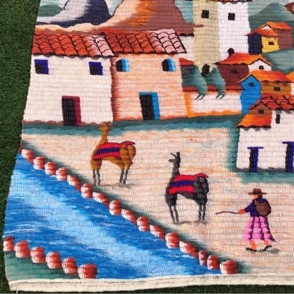 Peruvian folk art wool tapestry wool rug